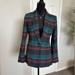 Cabi One Button Collared Jacket Plaid Multicolor